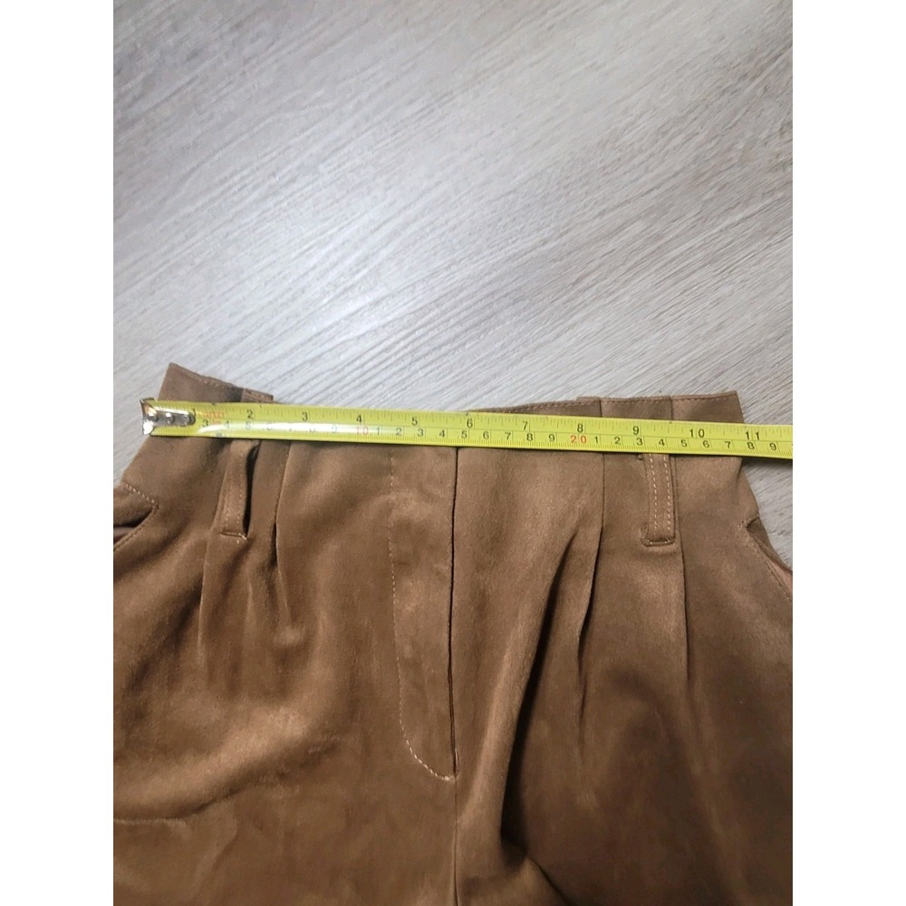Zara Kids Girls Brown Faux Suede Paperbag Waist Cuffed Shorts Size 11-12 Stretch - Picture 7 of 10